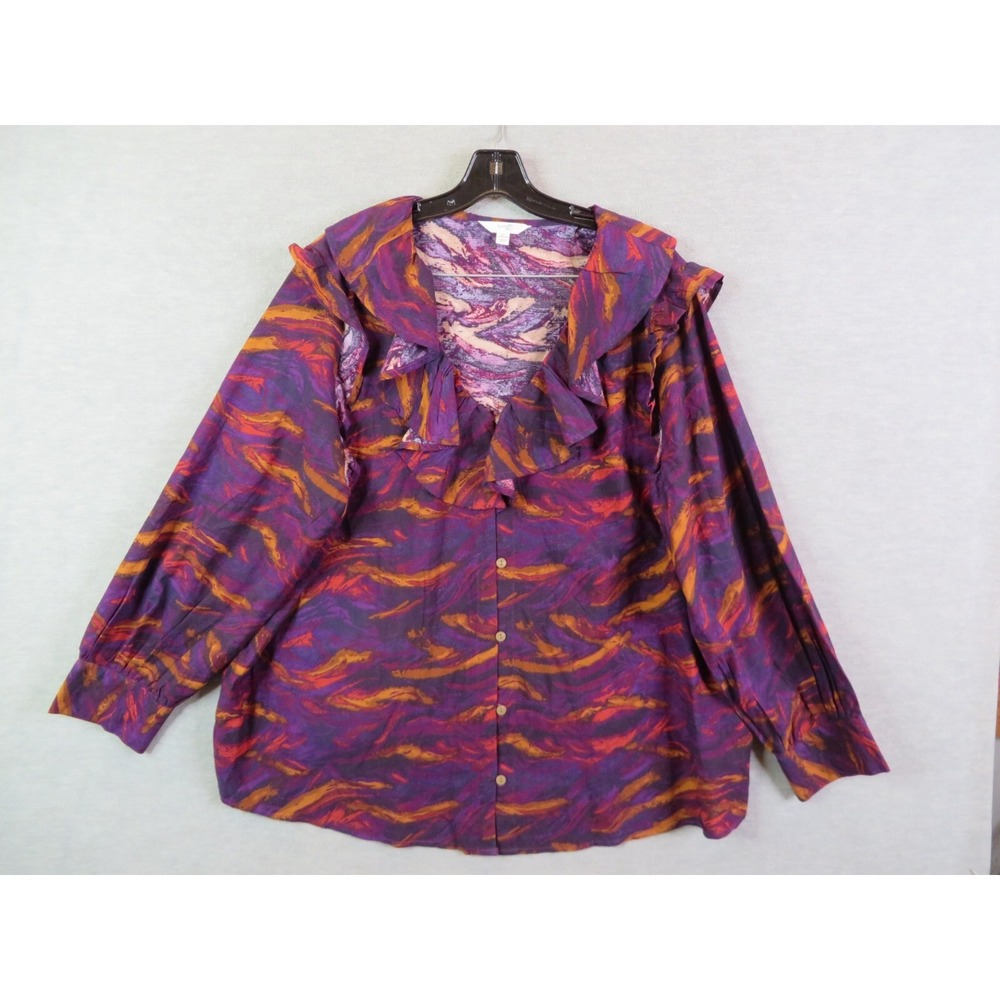 Terra Sky‎ Womens Shirt 2X Purple Long Sleeve Ruffle Neck Boho Peasant Academia